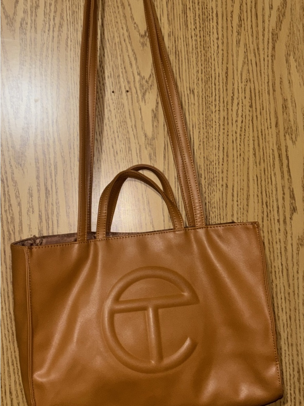 Telfar Tan Brown Leather Embossed Logo Tote